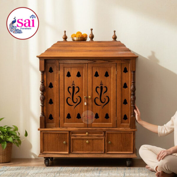 SIAH-Swastika Wooden Pooja Mandir-68 Inches