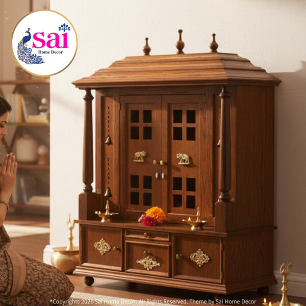 SIAH-Swastika Wooden Pooja Mandir-72 Inches
