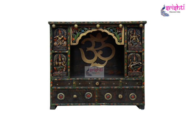 SIAH-Wooden Om Pooja Mandir-30 Inches-M01