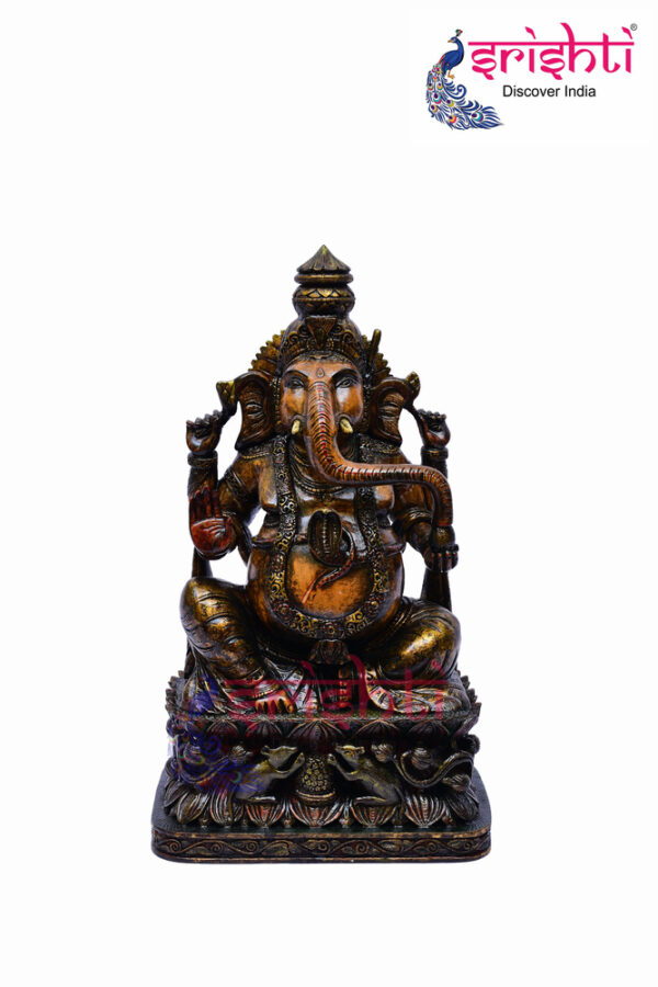 SIAH-Wood Ganesha Statue-16 Inches