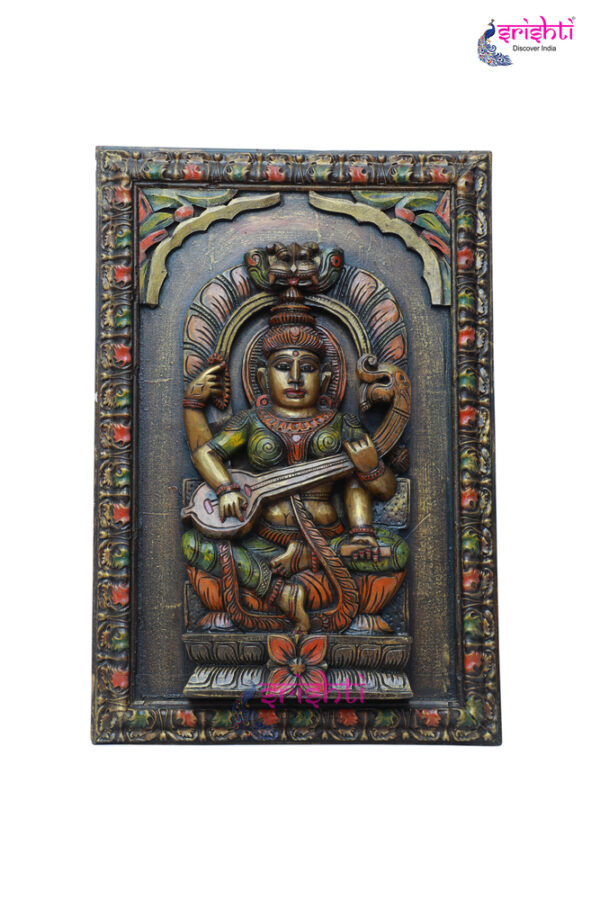 SIAH-Wooden Saraswathy Wall Hanging-32 Inches