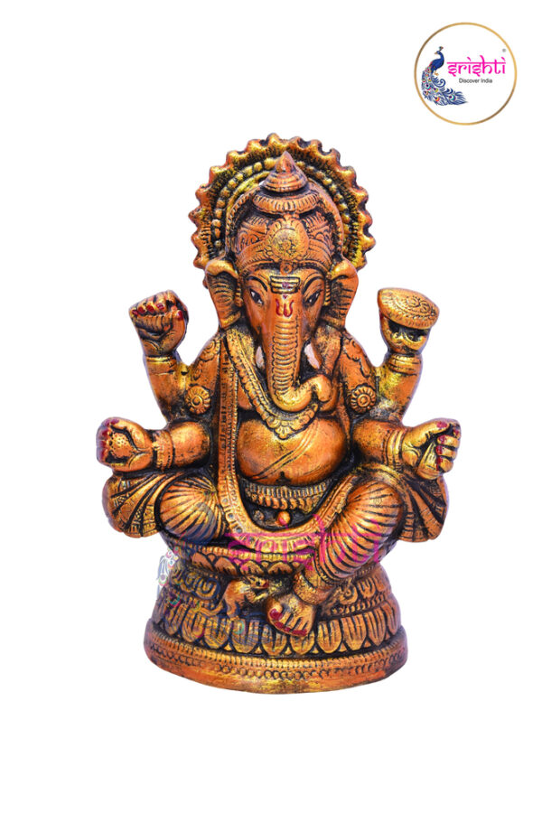 SIAH-Wood Ganesha Statue-10 Inches