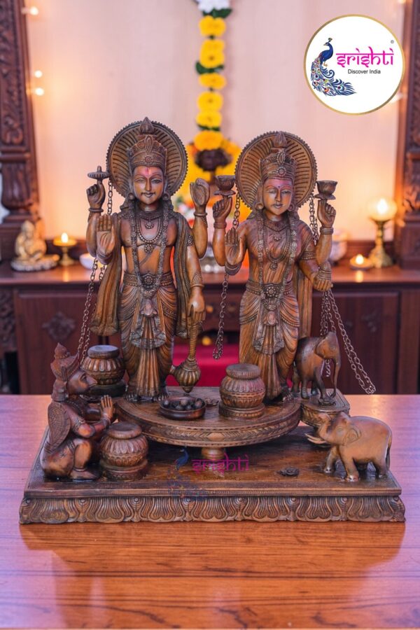 SIAH-Wood Vishnu Lakshmi Statue-16 Inches